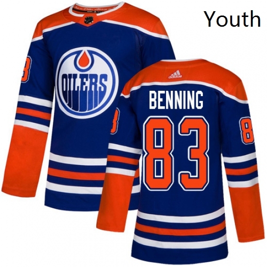 Youth Adidas Edmonton Oilers 83 Matt Benning Authentic Royal Blue Alternate NHL Jersey